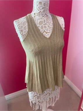 Ted Baker Ribbed V-Neck Tank Top in Metallic Gold